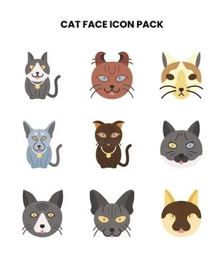 Cat Face Flat Icons Pack Stock Illustration