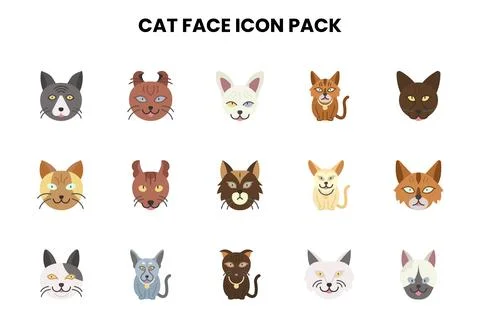 Cat Face Flat UI Icons Pack 스톡 일러스트