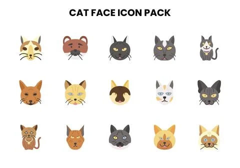 Cat Face Flat Vector Icons Pack Illustrazione stock