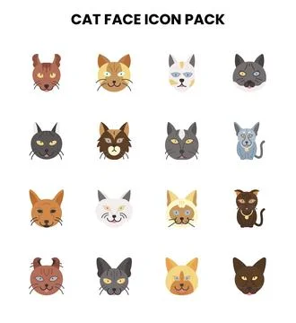 Cat Face Flat Vector Icons Pack Stockillustratie