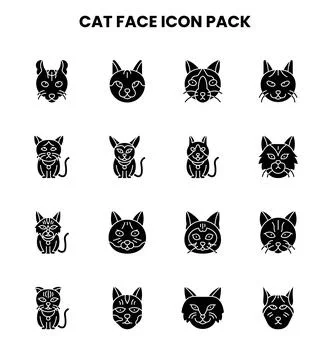 Cat Face Glyph Graphics Icons Pack Stock Illustration