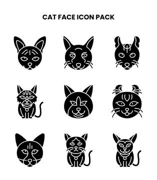 Cat Face Glyph Icons Pack Stock Illustration