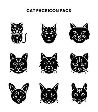 Cat Face Glyph Icons Pack Stock Illustration