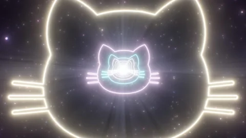 Cat Face Head Shape Outline Glow Neon Light Tunnel Fluorescent Portal Stock Footage 171313195
