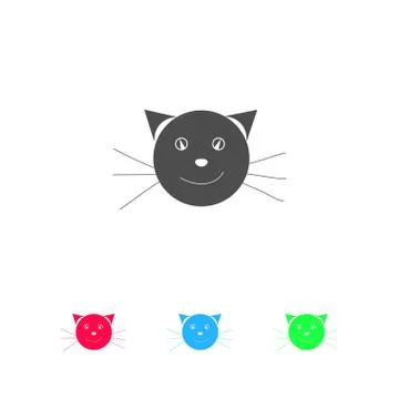 Cat face icon flat. Stock Illustration