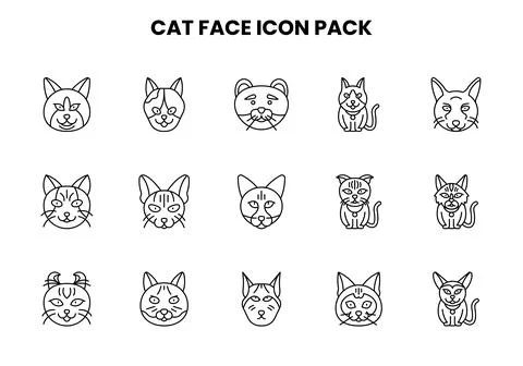 Cat Face Line Graphics Icons Pack Stock Illustration