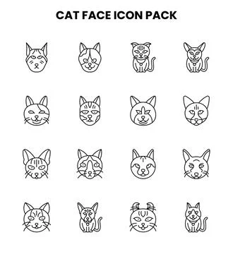 Cat Face Line Icons Pack Stock Illustration