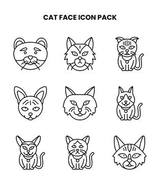 Cat Face Line Scalable Icons Pack Stock Illustration