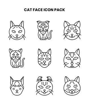 Cat Face Line UI Icons Pack Illustrazione stock