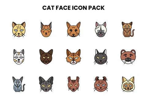 Cat Face Lineal Color Set Icons Pack Stock-Illustration