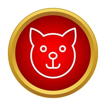 Cat face outline icon design on red button Illustrazione stock