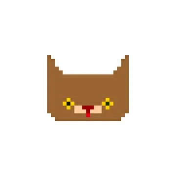 Cat face pixel art. Pet head pixelated. Old game graphics. 8 bit Vector illus イラスト素材