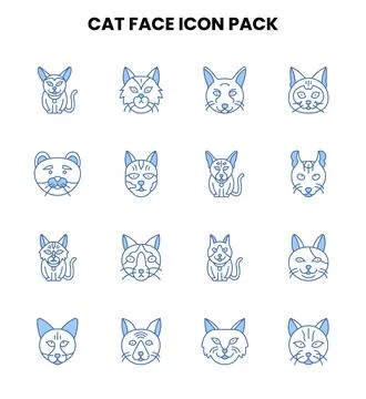 Cat Face Two Color Blue Vector Icons Pack Stock-Illustration