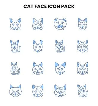 Cat Face Two Color Blue Graphics Icons Pack Stock Illustration