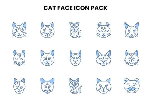 Cat Face Two Color Blue Graphics Icons Pack Stock Illustration