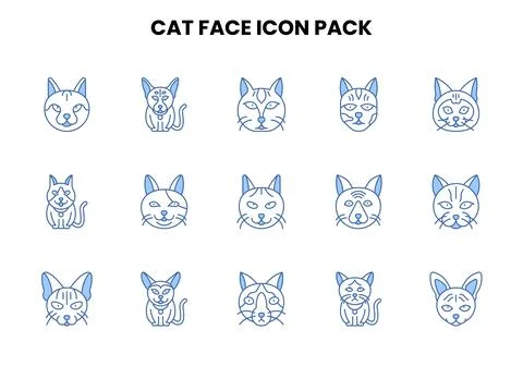 Cat Face Two Color Blue Design Icons Pack Stock Illustration