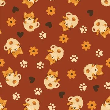 Cat Faces and Paws on Red Stock Illustration