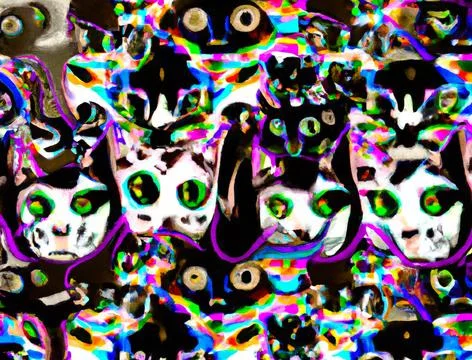 Cat faces, colours abstract background collage – Digital Illustration Stock Illustration