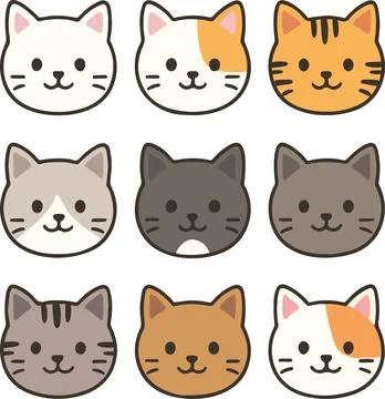 Cat faces, minimal simple vector illustration イラスト素材