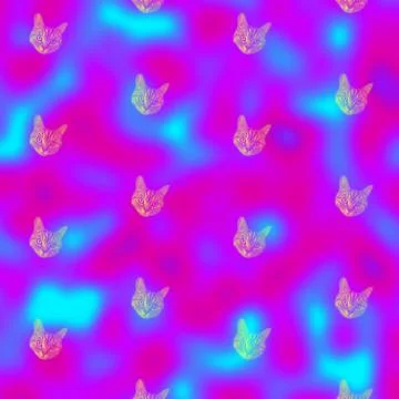 Cat faces pattern on vibrant gradient holographic neon colors. Concept art 스톡 사진
