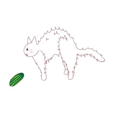 Cat feel Scared from seeing Cucumber. Stock Illustration