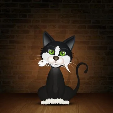 Cat with fish bone Stock Illustration