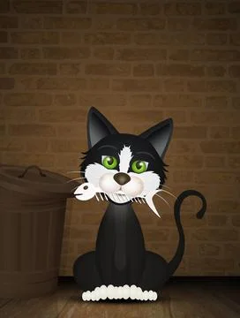 Cat with fish bone Stock Illustration