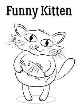 Cat with Fish Contours Stock Illustration