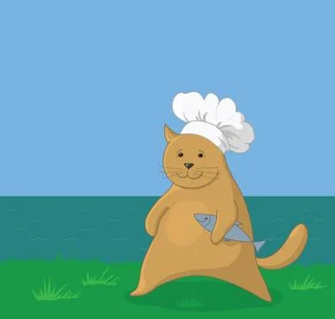 Cat with fish Stock Illustration