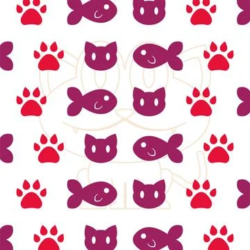 Cat fish paw pattern mix. Vector Stock Illustration