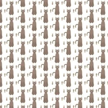 Cat with fishbone seamless pattern background 스톡 일러스트