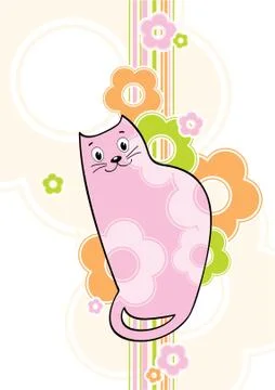 Cat on a Floral Background Stock Illustration