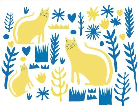Cat in the flower garden pattern background Stock Illustration
