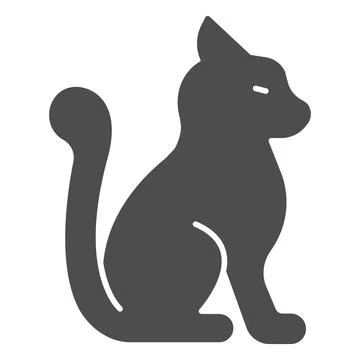 Cat with fluffy tail solid icon, domestic animals concept, kitten sitting sign Illustrazione stock