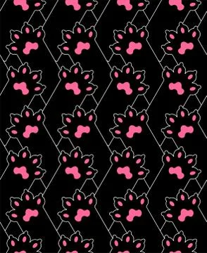 Cat foot pattern seamless. Pet paw background. vector texture Stock Illustration