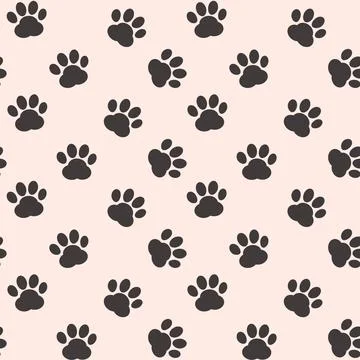Cat footprint seamless vector pattern, pet paw silhouette background Illustrazione stock
