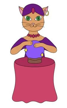Cat fortune teller. Reading the future in magic ball. Magic and esoteric. Stock Illustration