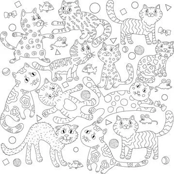 Cat, funny, vector, pattern 库存插图