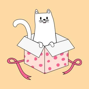 Cat in gift box cartoon vector illustration Stock Illustration