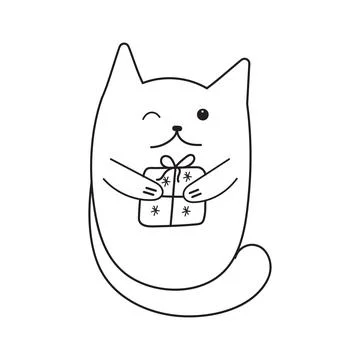 Cat with gift in paws in style Stock Illustration