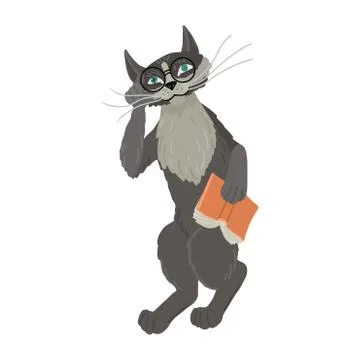Cat in glasses with book. Vector illustration Stock Illustration