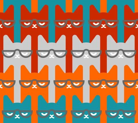Cat with glasses pattern seamless. Pet background. Animal Baby fabric texture Illustrazione stock