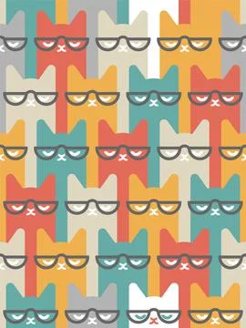 Cat with glasses pattern seamless. Pet background. Animal Baby fabric texture Illustrazione stock