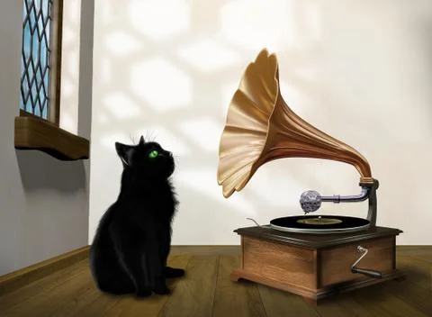 Cat with gramophone Stock Illustration