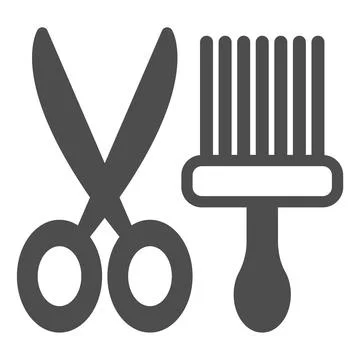 Cat grooming tools, scissors, brush solid icon, pets concept, items to groom a Illustrazione stock