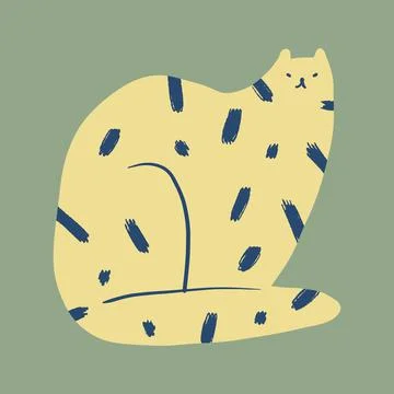 Cat groovy cute comic character boho doodle modern art print Illustrazione stock