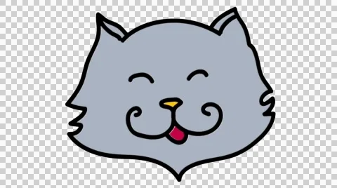 Cat happy closeup hand drawn animation line sketch with transparent background Stock Footage 44206733