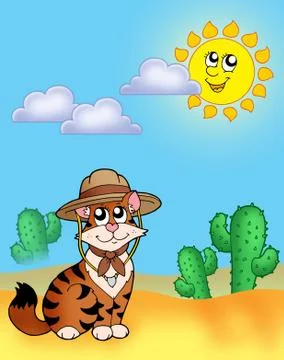 Cat in hat outdoor Illustrazione stock