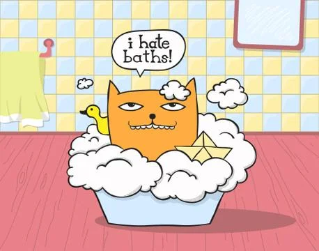 Cat Hates Bath Stock Illustration