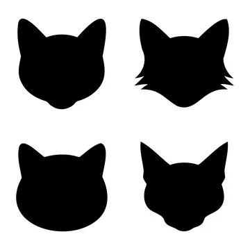 Cat head and fox face silhouettes set vector illustration isolated on white Stock Illustration